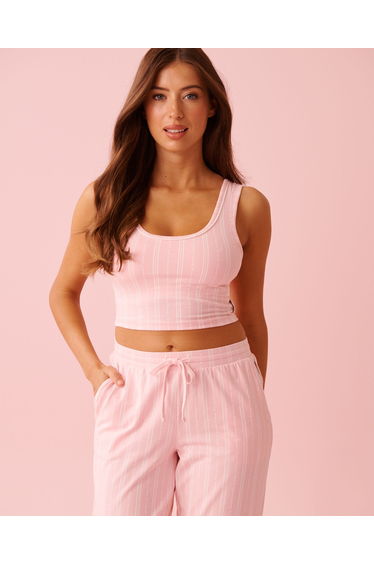 Wide Strap Cotton Crop Cami with Shelf Bra