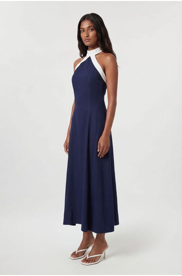 Viscose Linen Woven Halter Neck Maxi Dress