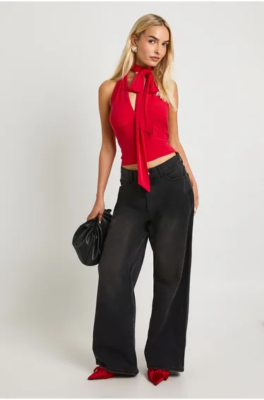 Slinky Halterneck Bow Top - red