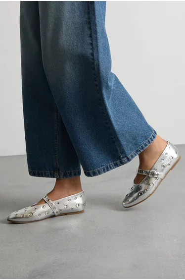 Faith: Freya Faux Leather Eyelet Mary Jane Ballerinas