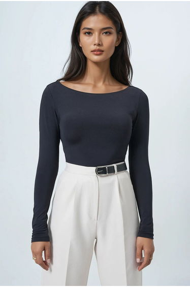 Women's Black Boat Neck Basic Blouse