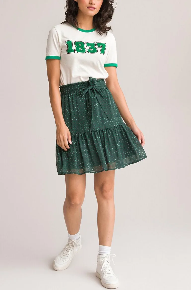 Recycled Ruffled Mini Skirt with Tie-Waist