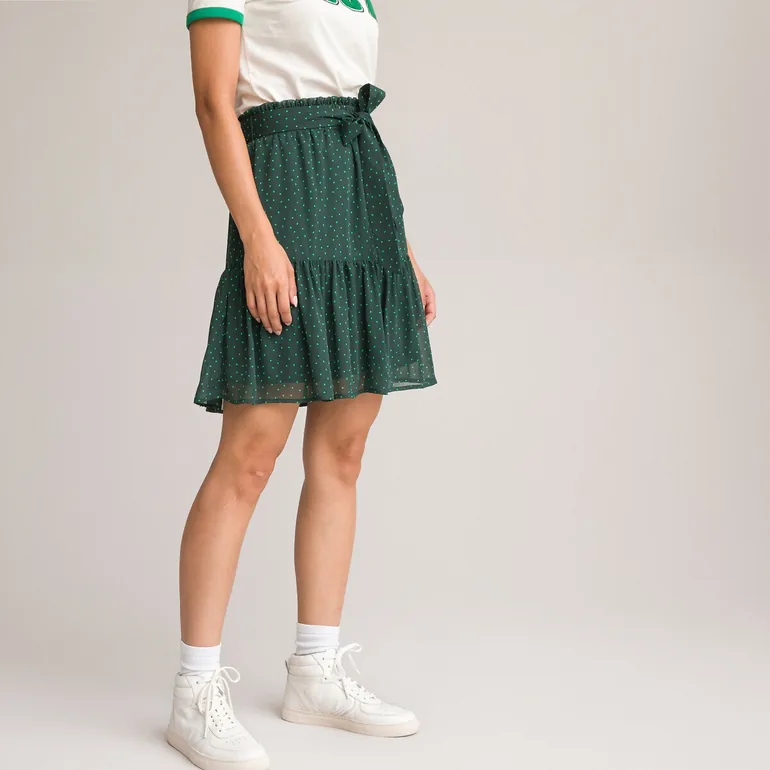 Recycled Ruffled Mini Skirt with Tie-Waist - 1