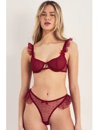 Mesh Polka Dot Ruffle Detail Lingerie Set - 2