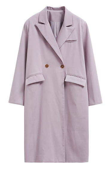 Trendy Double-Breasted Belted Longline Coat in Pink