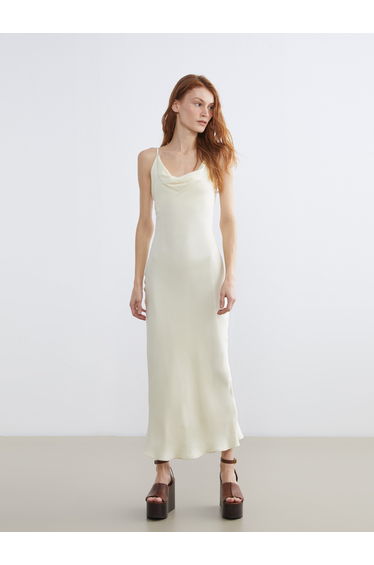 Draped Neck Satin Slip Dress