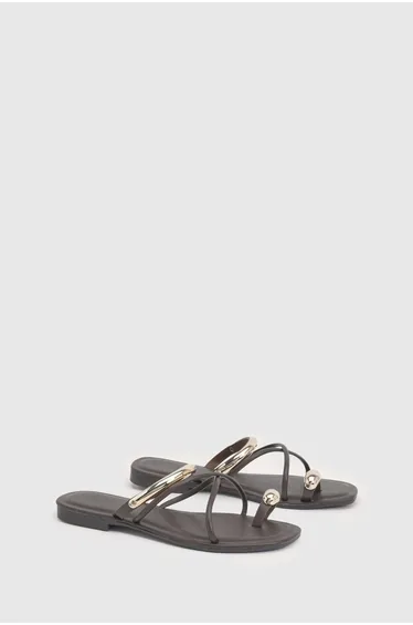 Gold Trim Strappy Sandals - chocolate