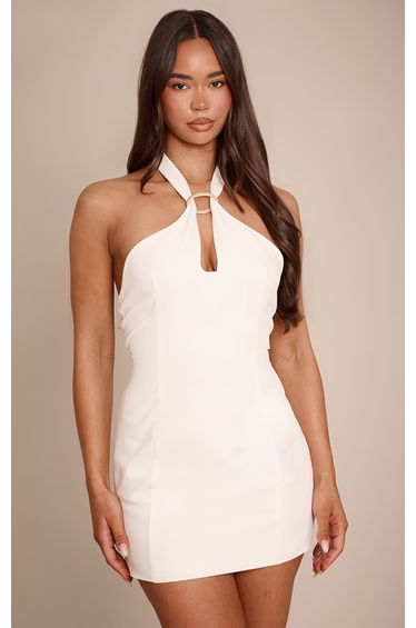 White Woven Trim Detail Mini Dress