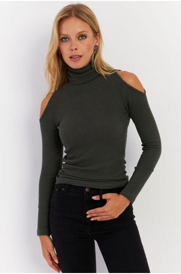 Women's Green Open Shoulder Camisole Blouse