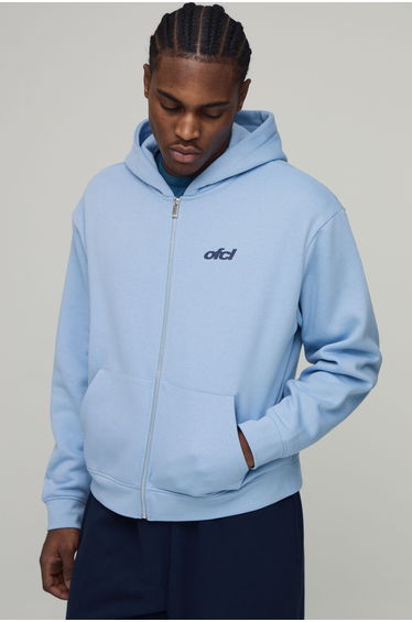 Oversized Boxy Pastel Man Zip Through Hoodie - blue