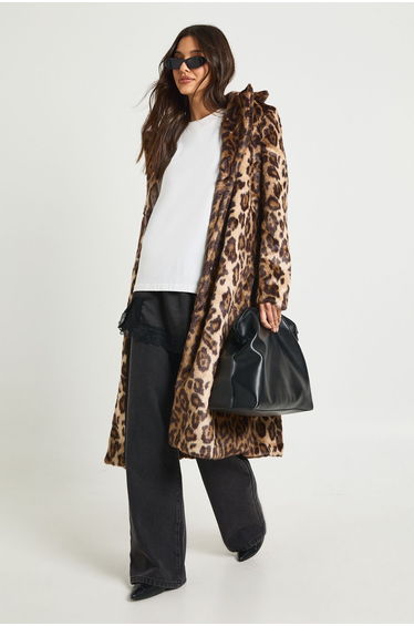 Leopard Print Faux Pony Hair Fur Jacket - leopard