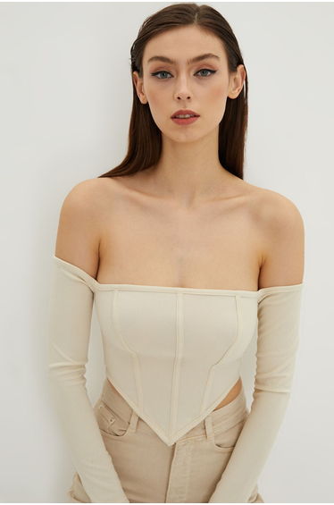 Blouse - Beige - Fitted