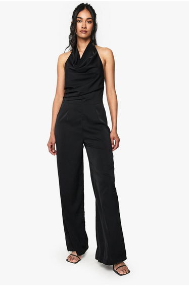 Satin Cowl Neck Jumpsuit - black