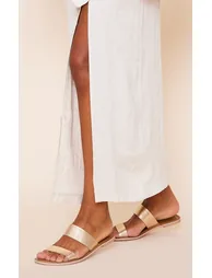 Gold Twin Strap Basic Leather Sandals