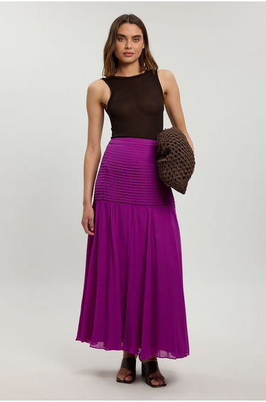 Viscose Georgette Drop Hem Woven Maxi Skirt