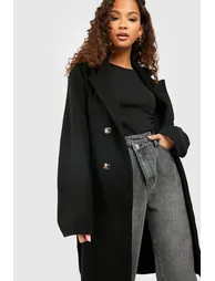 Belted Double Breasted Wool Look Coat - black