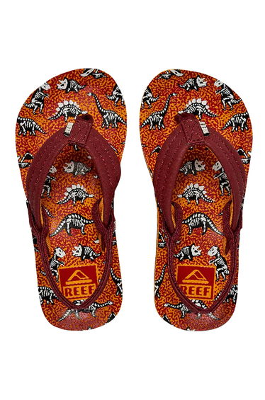 Reef Kids Boys Little AHI Summer Beach Pool Sandals Thongs Flip Flops - Red Dino