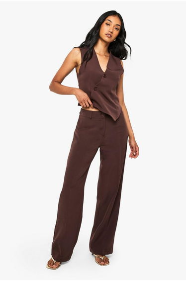 Woven Tailored Slim Straight Leg Trouser - chocolate