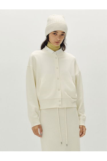 Women's Snap Button Jacket with Ribbed Hem
