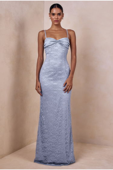 Juana | Powder Blue Lace And Satin Sweetheart-Neck Maxi Dress