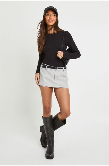 Long Sleeve Crew Neck Bodysuit - black
