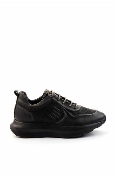 Black Genuine Leather Women's Sneakers