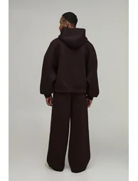 Batwing Zip Through Scuba Hoodie - chocolate - 1
