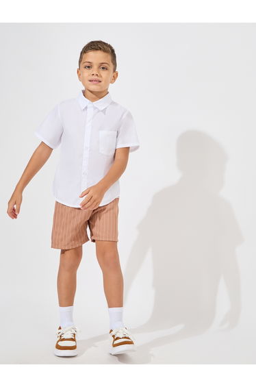Solid Front Pocket Short Sleeves Shirt