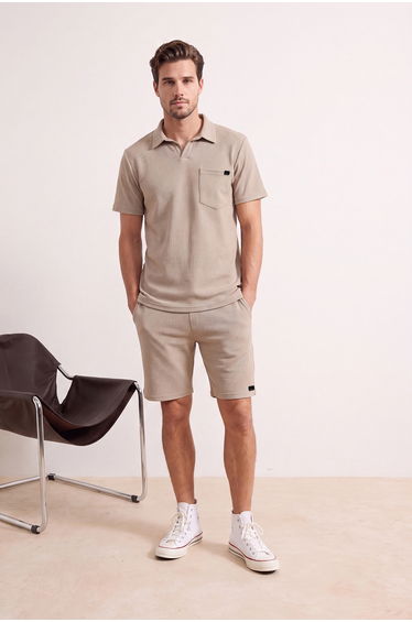 Camel Men Regular Fit Polo Neck Tag Detailed Tracksuit Set.