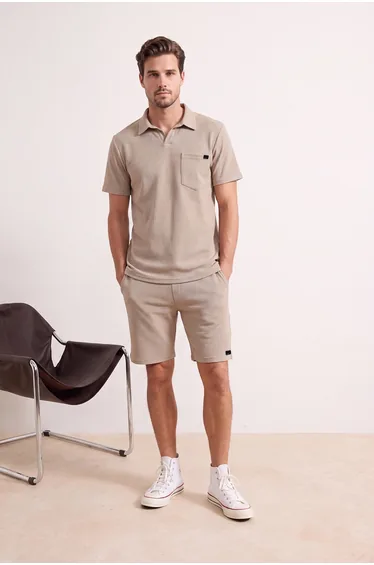 Camel Men Regular Fit Polo Neck Tag Detailed Tracksuit Set.