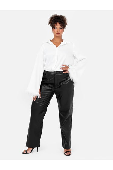Lovedrobe White Satin Shirt With Feather Cuffs