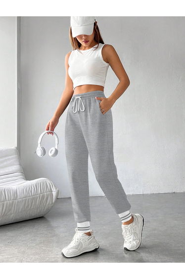 Grey Plain Cuffed Joggers