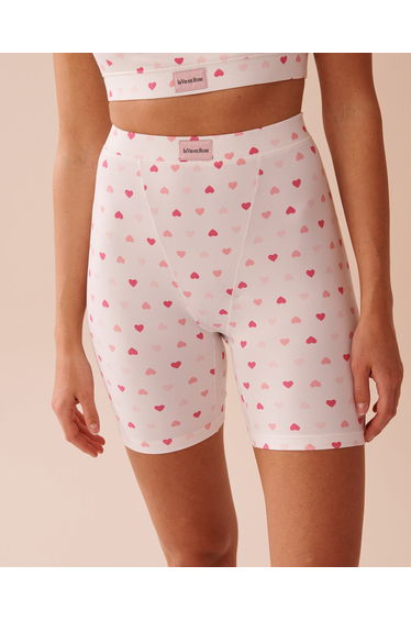 Heart Print Super Soft Biker Style Pajama Shorts
