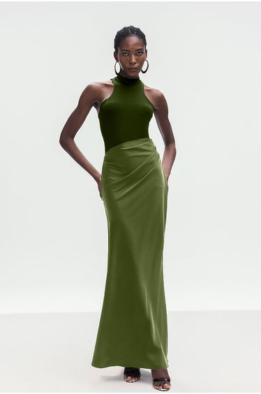 Beres Tank Top Satin Maxi Dress In Green
