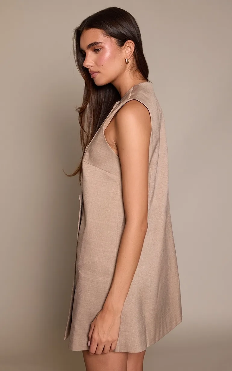 Tan Button Down Boxy Shift Dress - 2