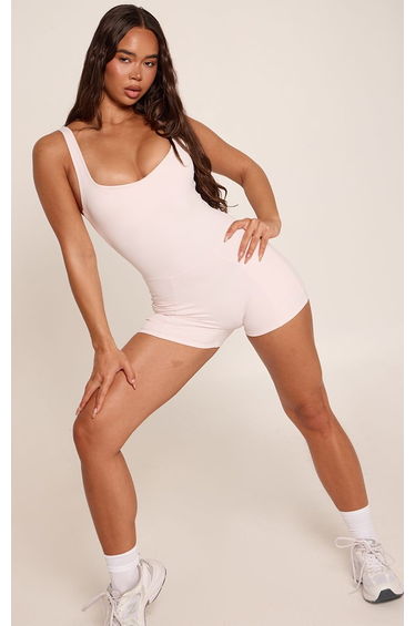 Pink Sculpt Pocket Detail Short Gym Unitard