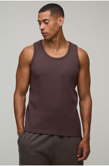 Basic Regular Fit Waffle Vest - chocolate