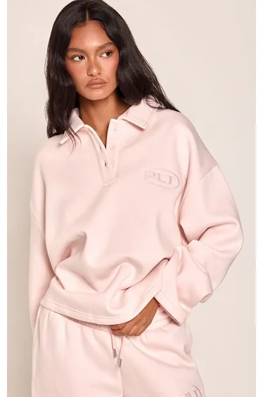Pink PLT Embroidered Polo Sweatshirt
