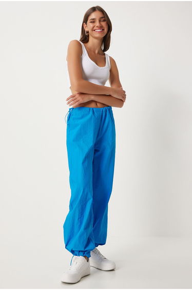 Women's Blue Pocket Parachute Shalwar Pants