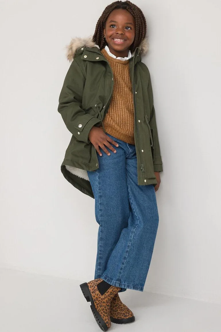 Recycled Warm Hooded Parka in Cotton with Borg Lining