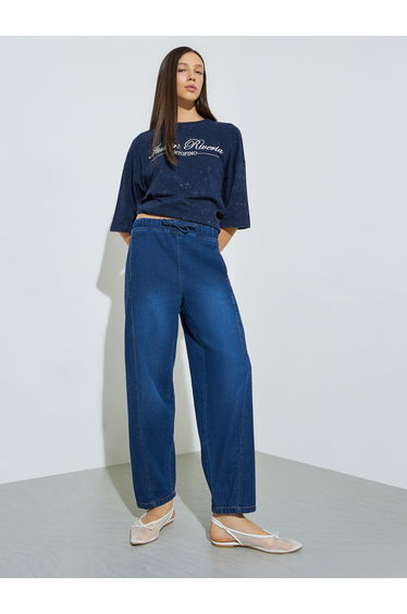 Dark Blue Barrel Fit Jogger Style Jeans