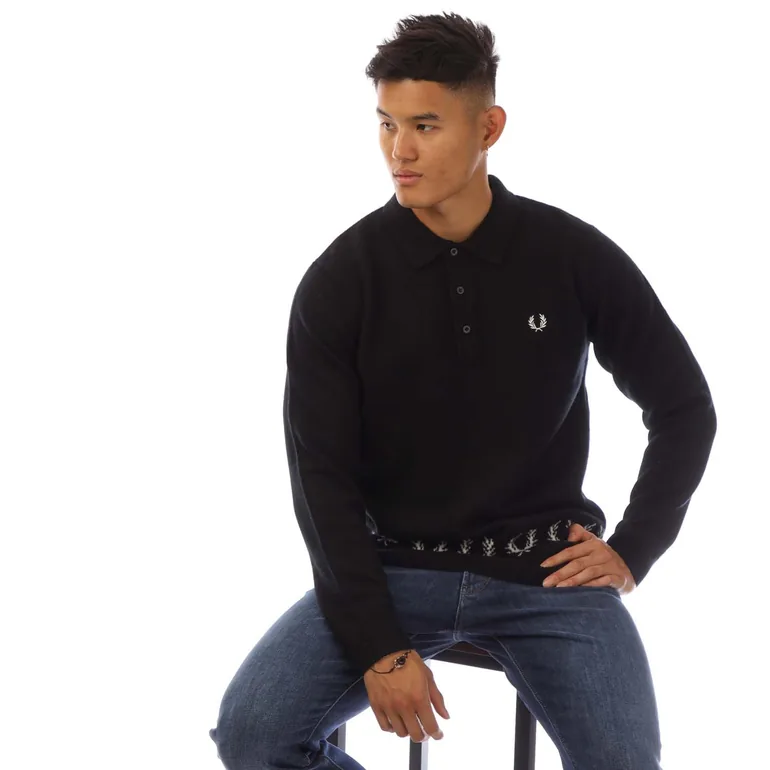 Men's Fred Perry Laurel Wreath Trim Knit Shirt in Black - 3