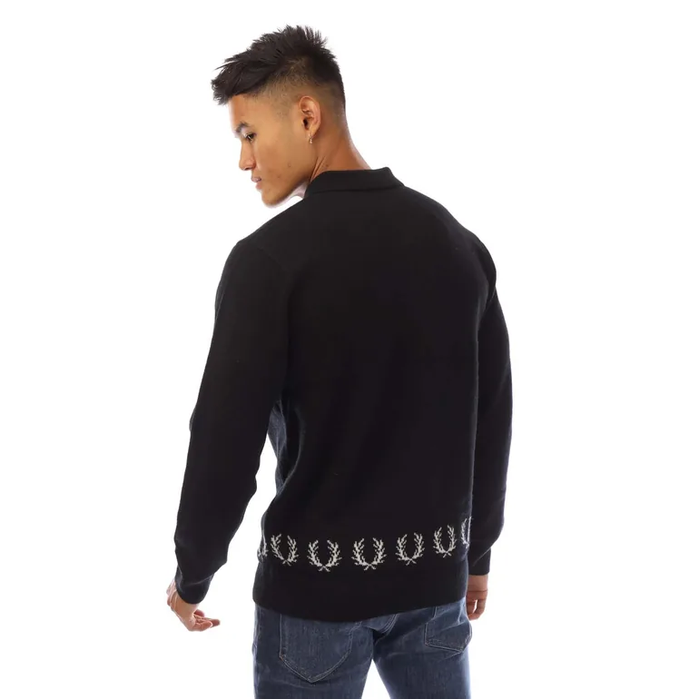 Men's Fred Perry Laurel Wreath Trim Knit Shirt in Black - 2