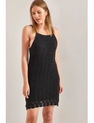 Women's Strappy Patterned Knitwear Dress - 4