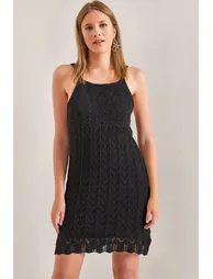 Women's Strappy Patterned Knitwear Dress