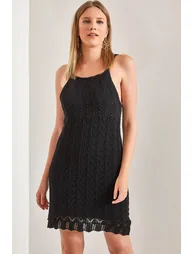 Women's Strappy Patterned Knitwear Dress - 5