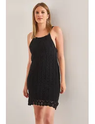 Women's Strappy Patterned Knitwear Dress - 3