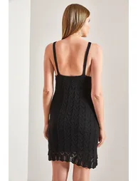 Women's Strappy Patterned Knitwear Dress - 1