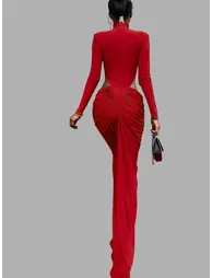 Dualux High Neck Cutout Maxi Dress In Red - 4