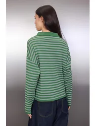 Wardrobe essentials green premium yarn/exclusive yarn wide fit striped knitwear sweater - 3